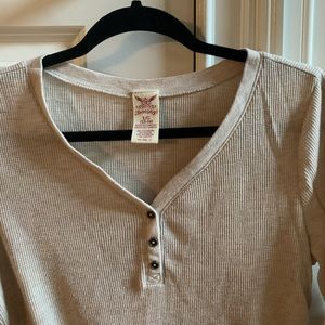 Tan quarter button down long sleeve